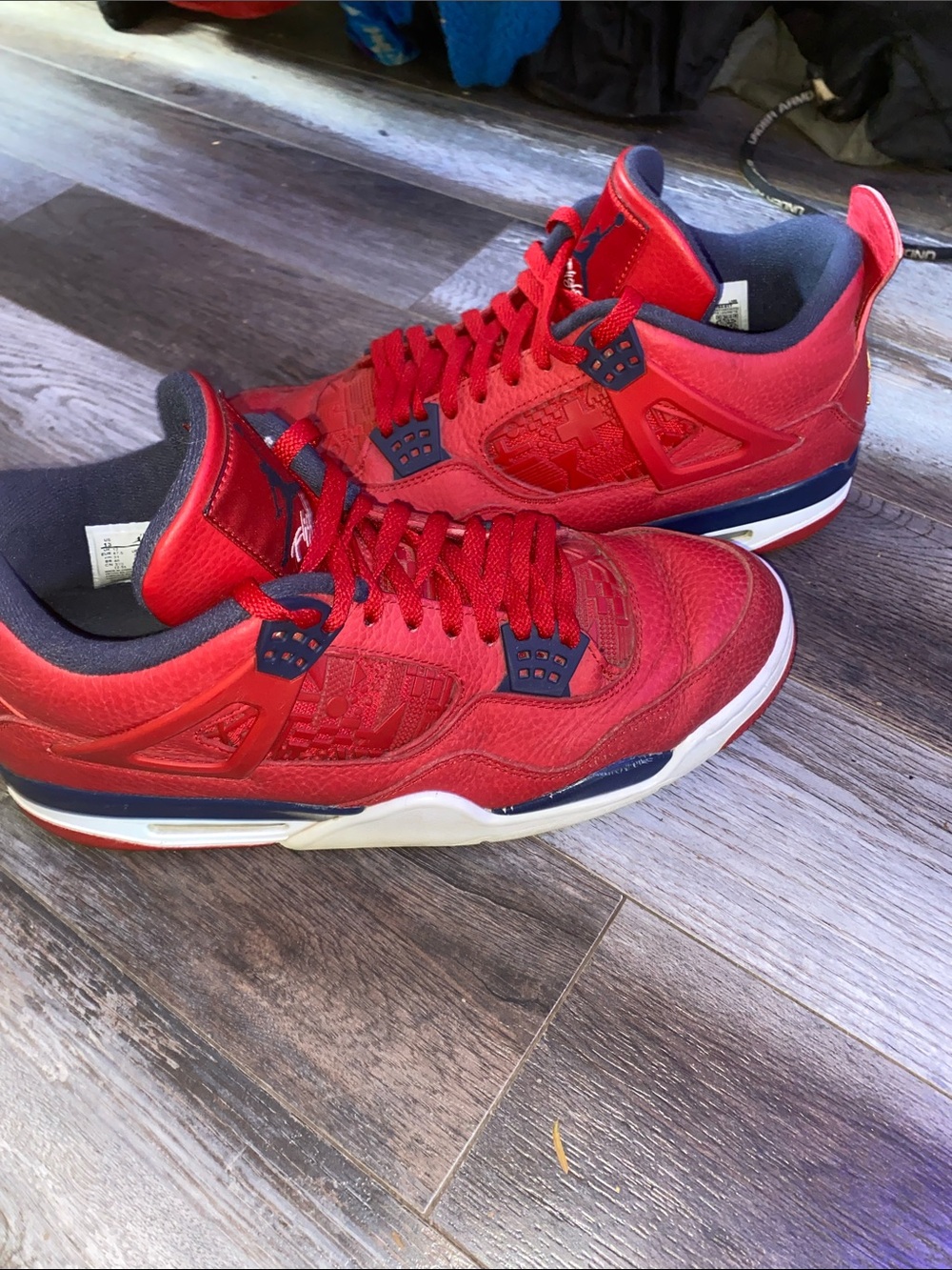 Jordan 4 fiba collab Men’s Red and Navy Mid-Top Retro Sneakers - Picture 3 of 6